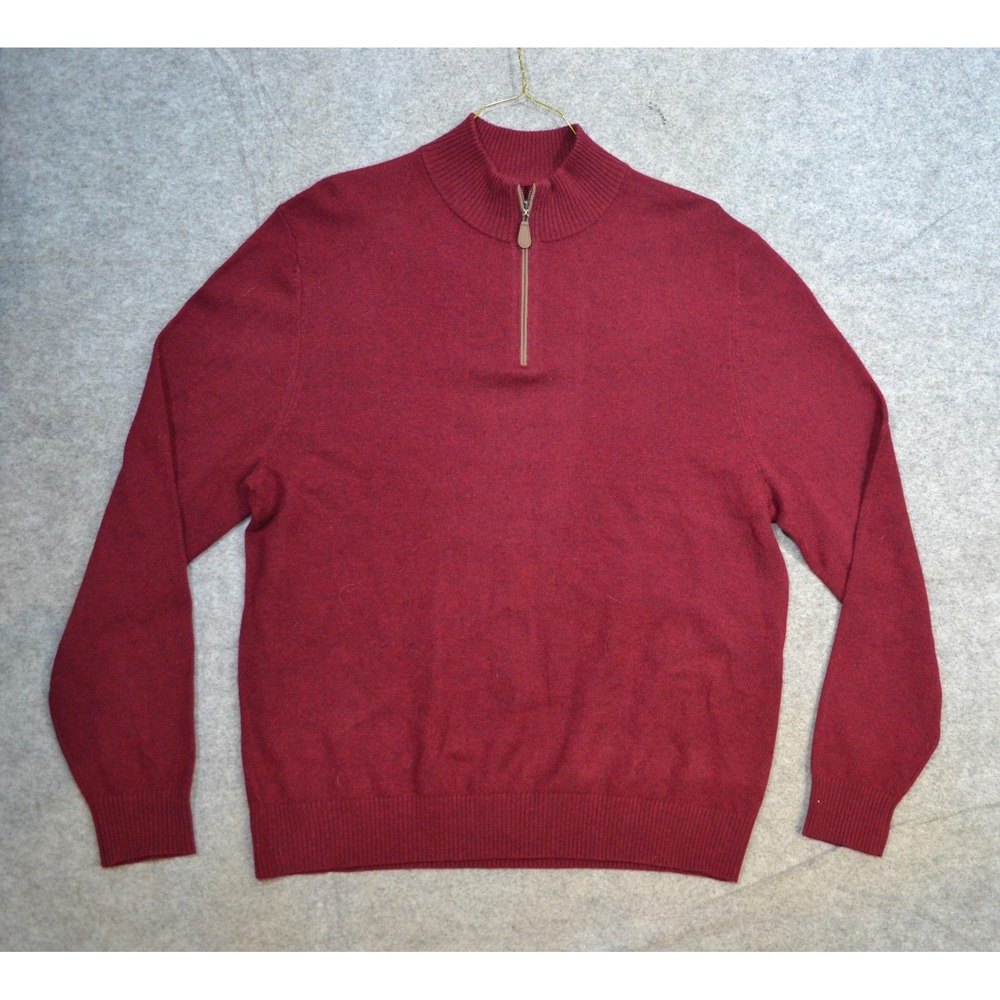 Buttoned Down Sweater Mens 2XL Red Pure Cashmere 1/4 Zip Mock Neck Pullover